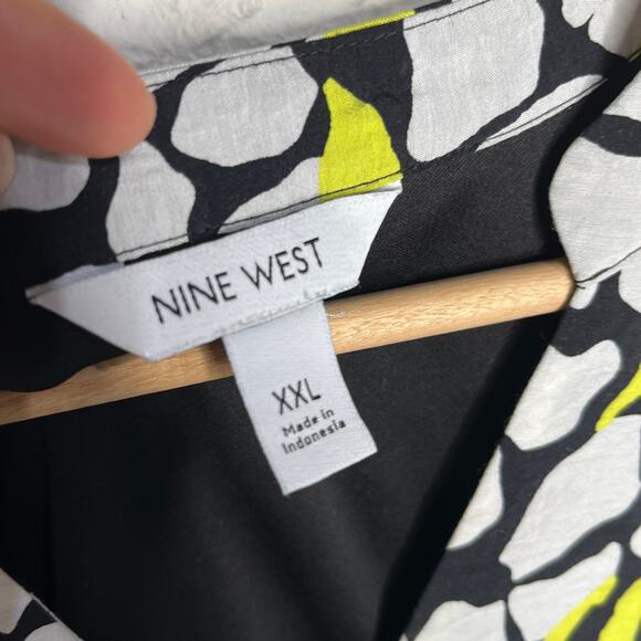 Nine West Women's Button Front Ruffle Hem Dress XXL Sleeveless Black Yellow - Picture 3 of 8